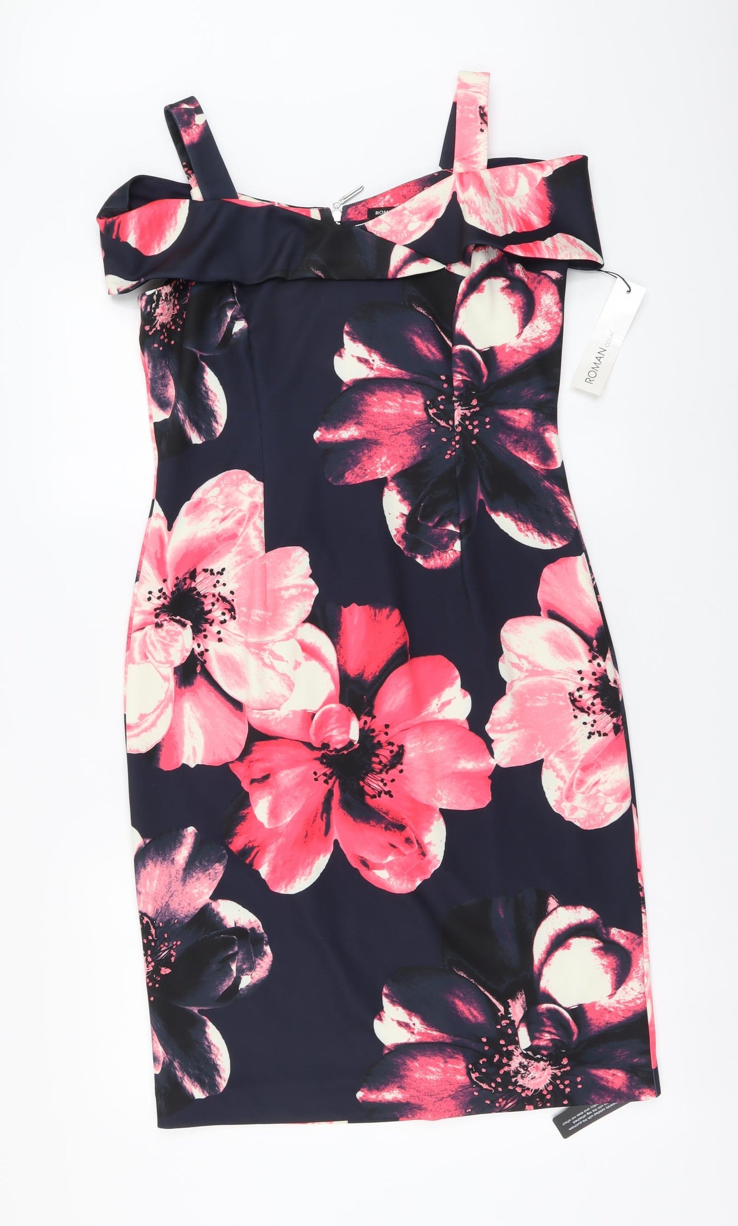 Roman Womens Black Floral Polyester Bodycon Size 12 Sweetheart Zip