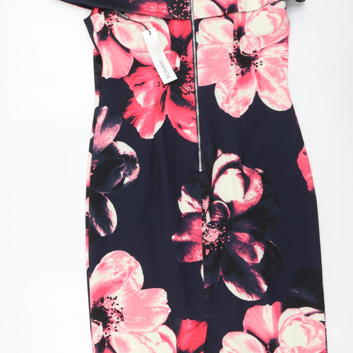 Roman Womens Black Floral Polyester Bodycon Size 12 Sweetheart Zip