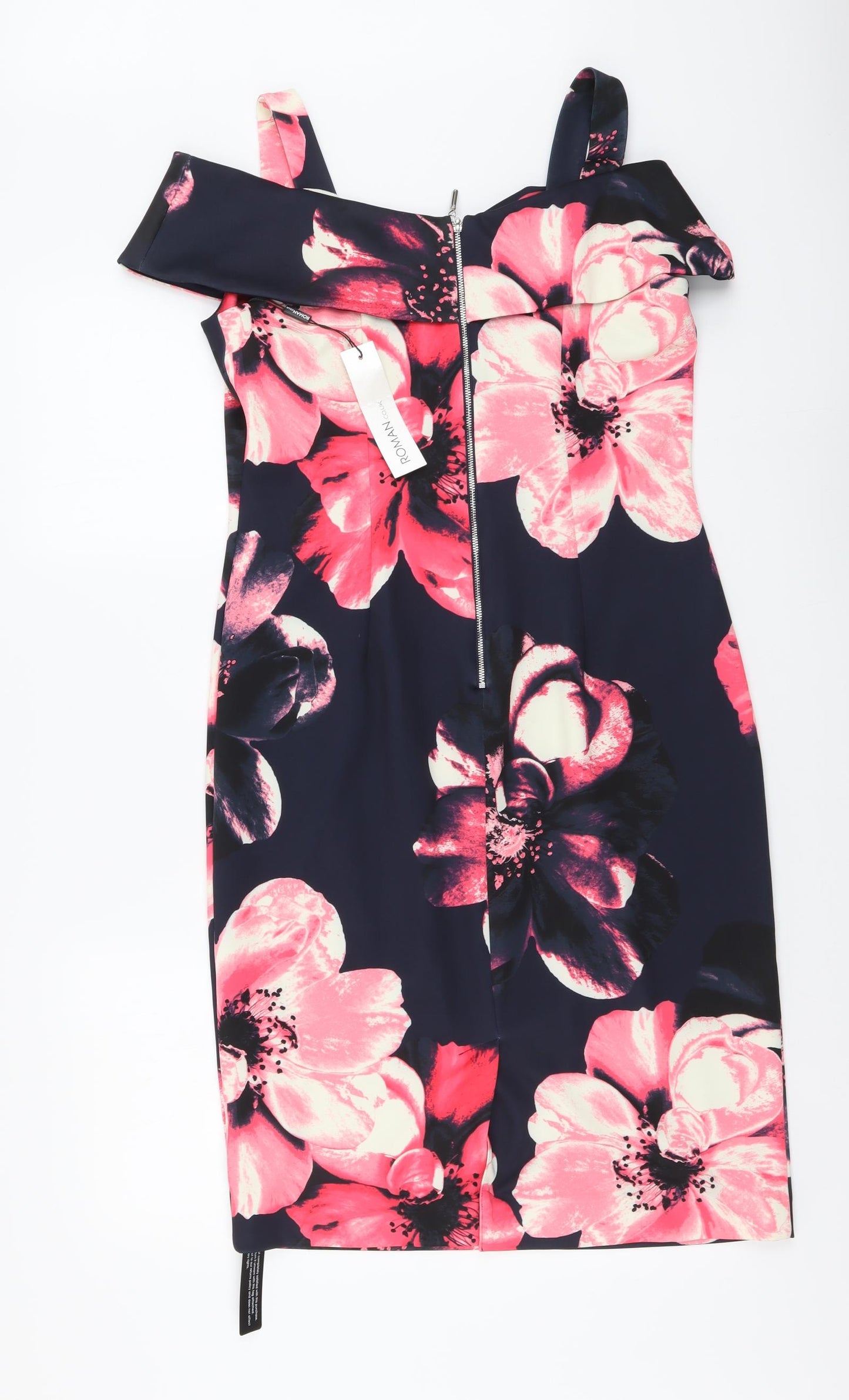 Roman Womens Black Floral Polyester Bodycon Size 12 Sweetheart Zip