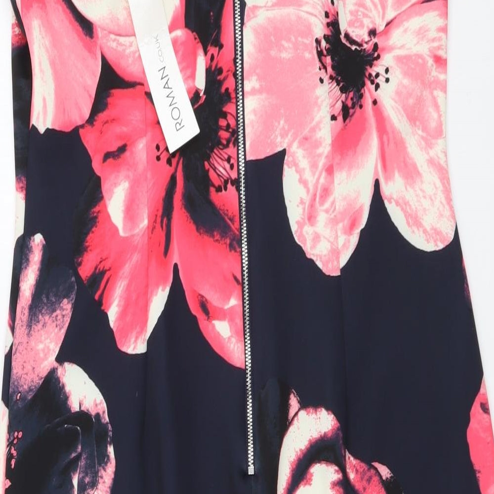 Roman Womens Black Floral Polyester Bodycon Size 12 Sweetheart Zip