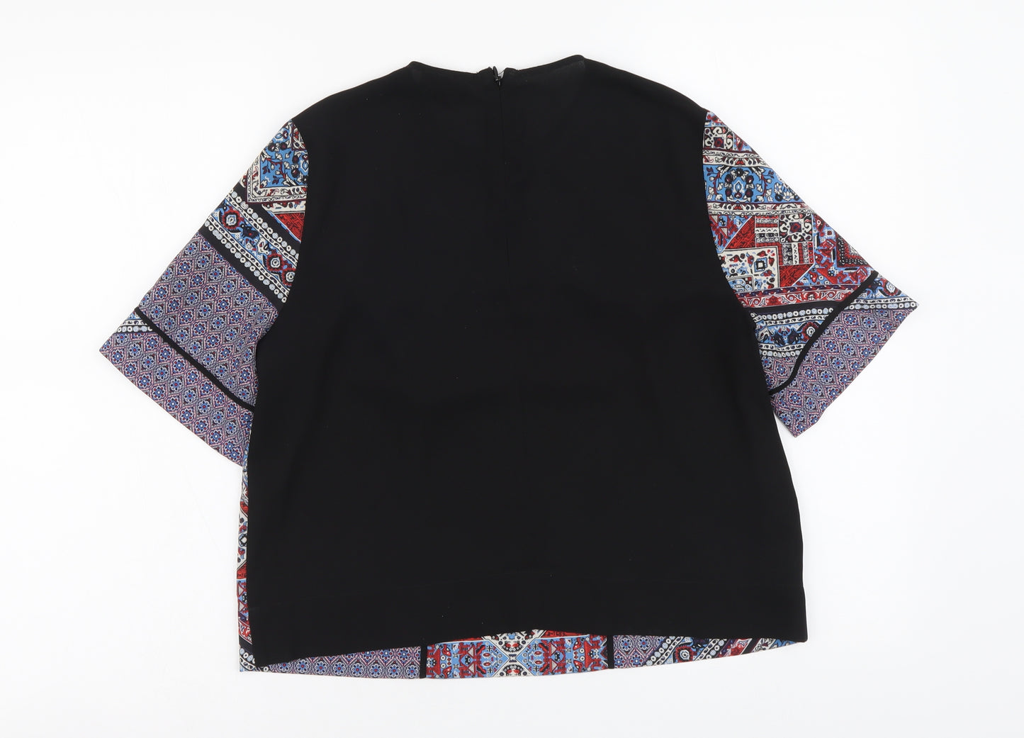 Topshop Womens Multicoloured Geometric Polyester Basic Blouse Size 8 Round Neck