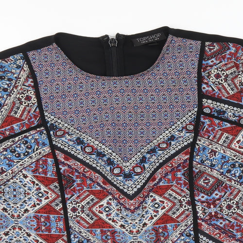 Topshop Womens Multicoloured Geometric Polyester Basic Blouse Size 8 Round Neck