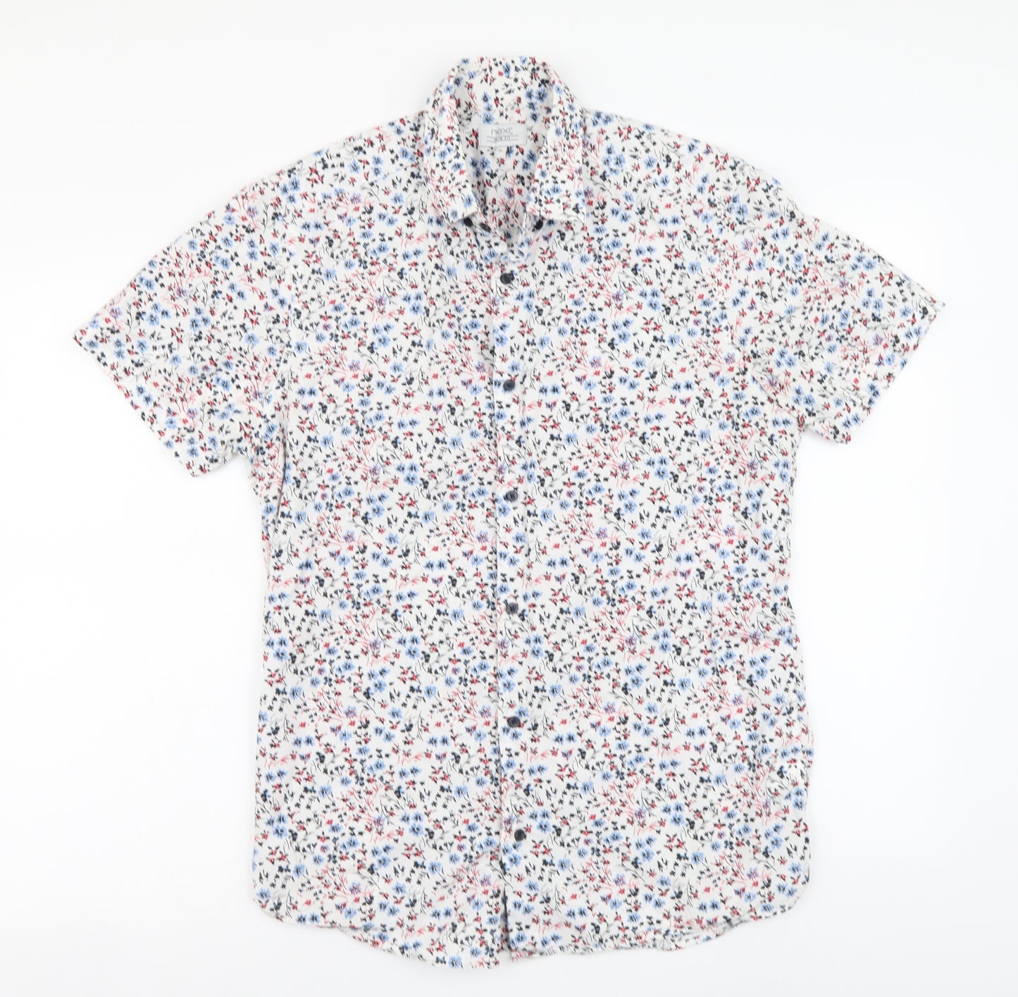 NEXT Womens White Floral Cotton Basic Button-Up Size M Collared