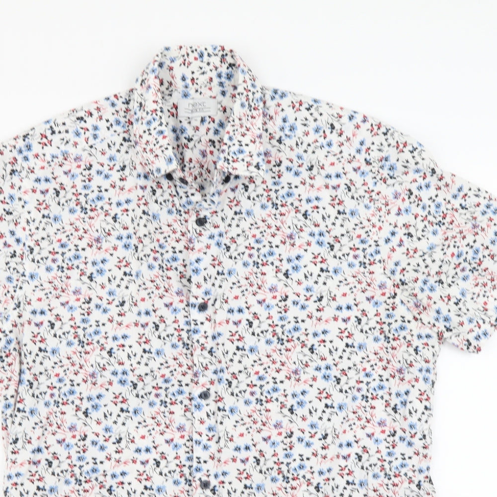 NEXT Womens White Floral Cotton Basic Button-Up Size M Collared