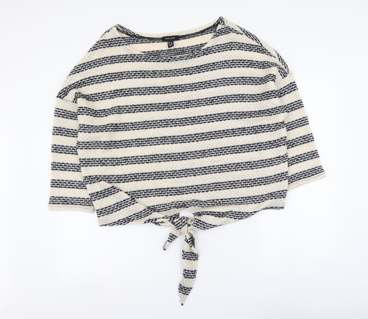 New Look Womens Beige Round Neck Striped Acrylic Pullover Jumper Size L