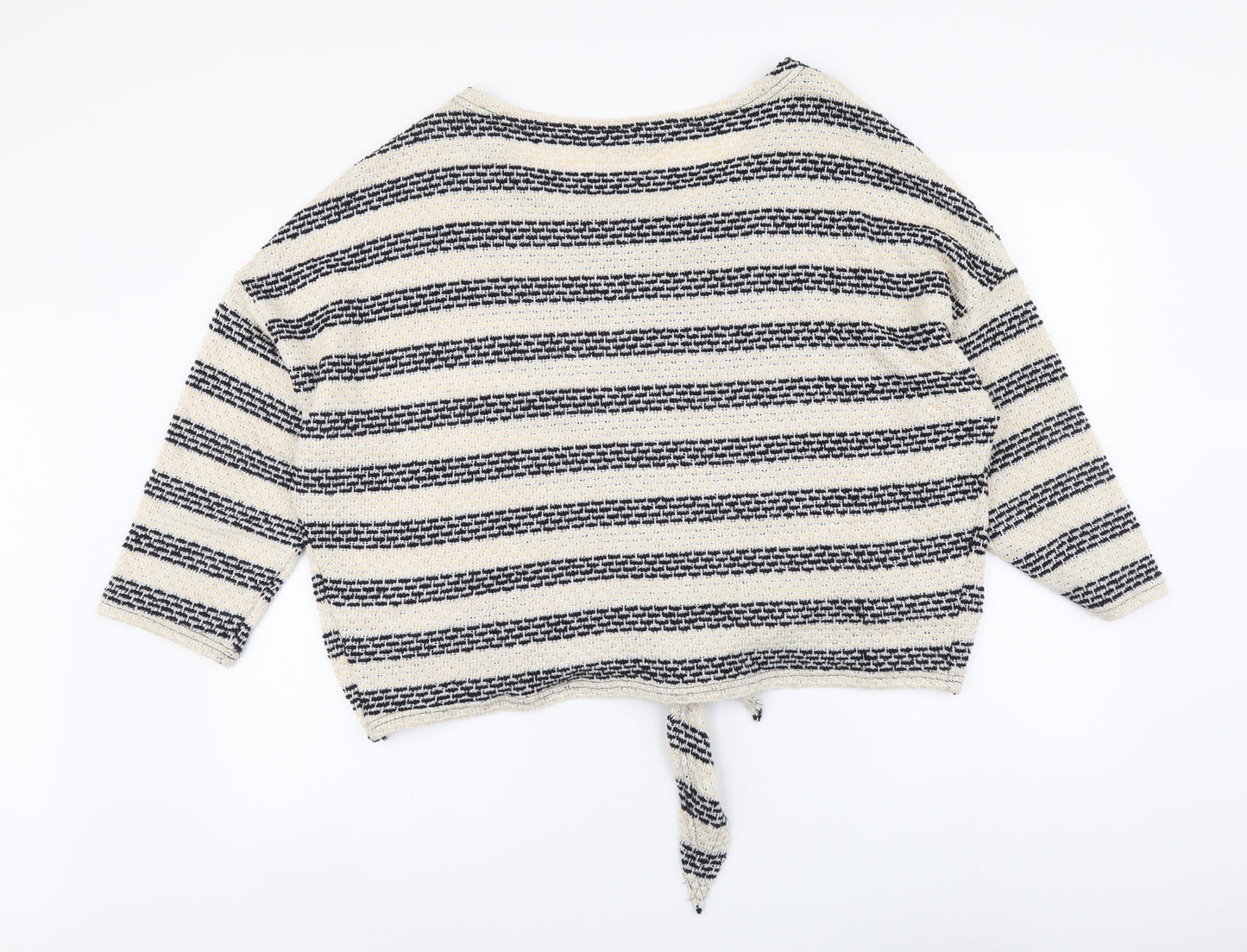 New Look Womens Beige Round Neck Striped Acrylic Pullover Jumper Size L