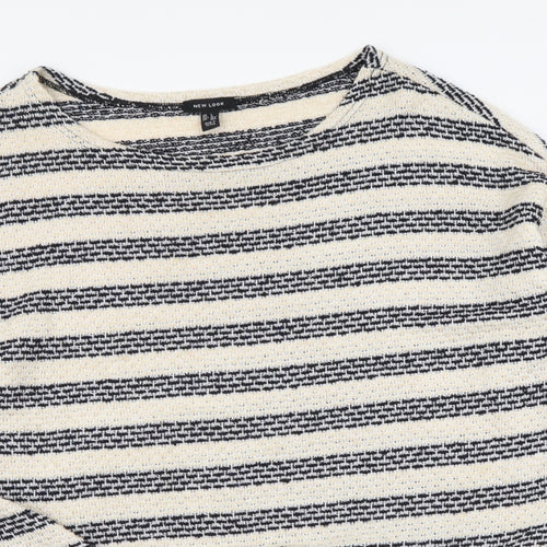 New Look Womens Beige Round Neck Striped Acrylic Pullover Jumper Size L
