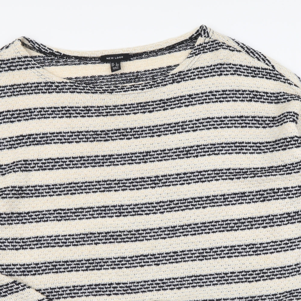 New Look Womens Beige Round Neck Striped Acrylic Pullover Jumper Size L