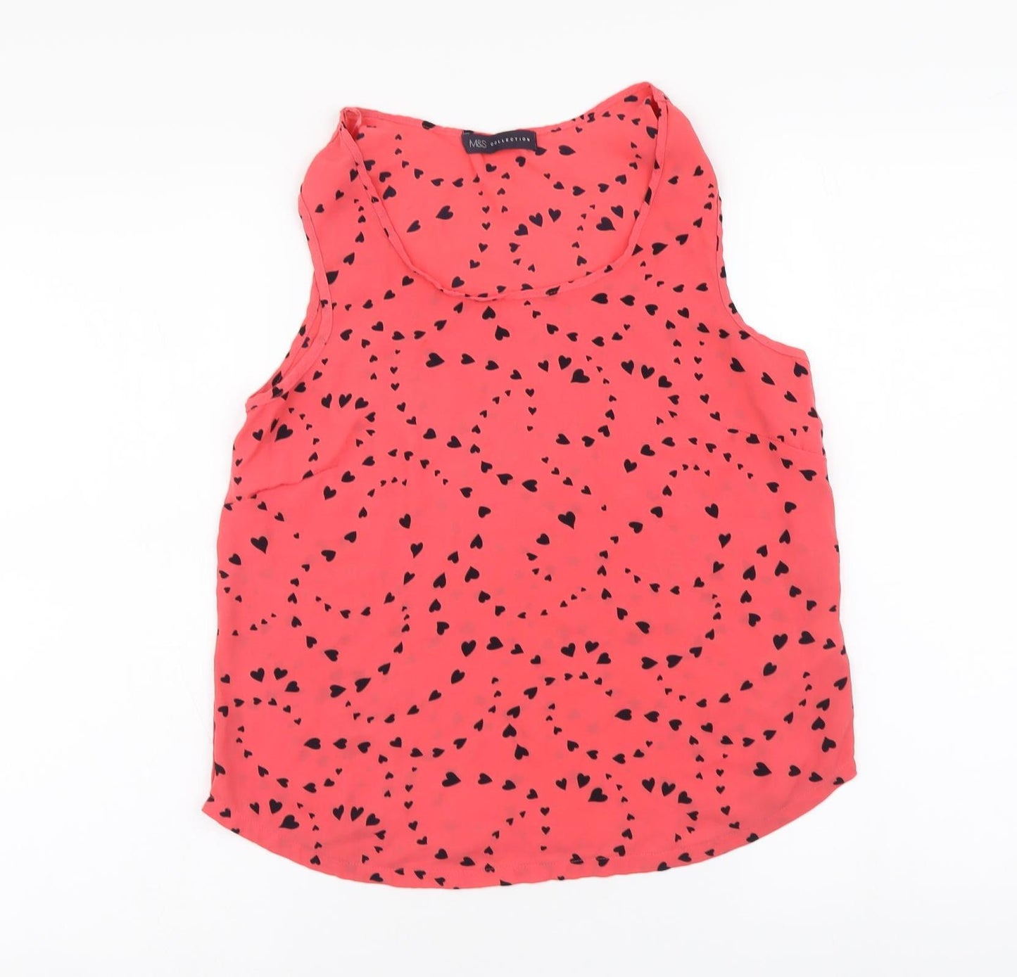 Marks and Spencer Womens Pink Geometric Polyester Camisole Tank Size 8 Round Neck - Hearts pattern