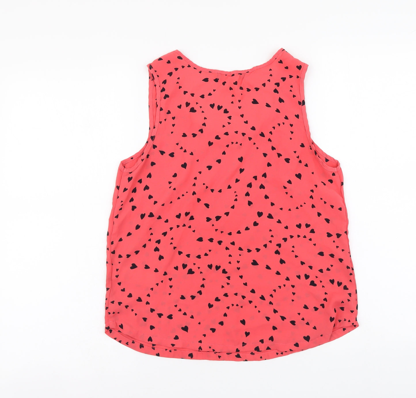 Marks and Spencer Womens Pink Geometric Polyester Camisole Tank Size 8 Round Neck - Hearts pattern
