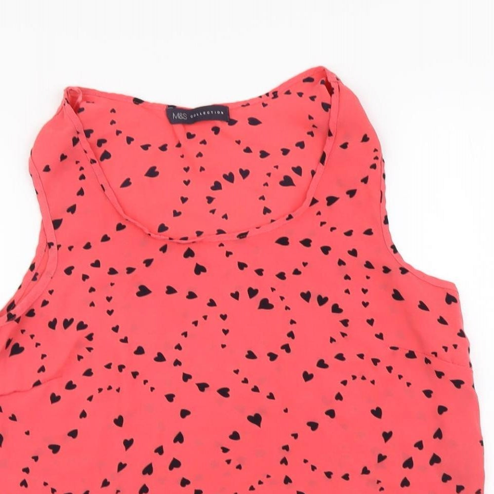 Marks and Spencer Womens Pink Geometric Polyester Camisole Tank Size 8 Round Neck - Hearts pattern