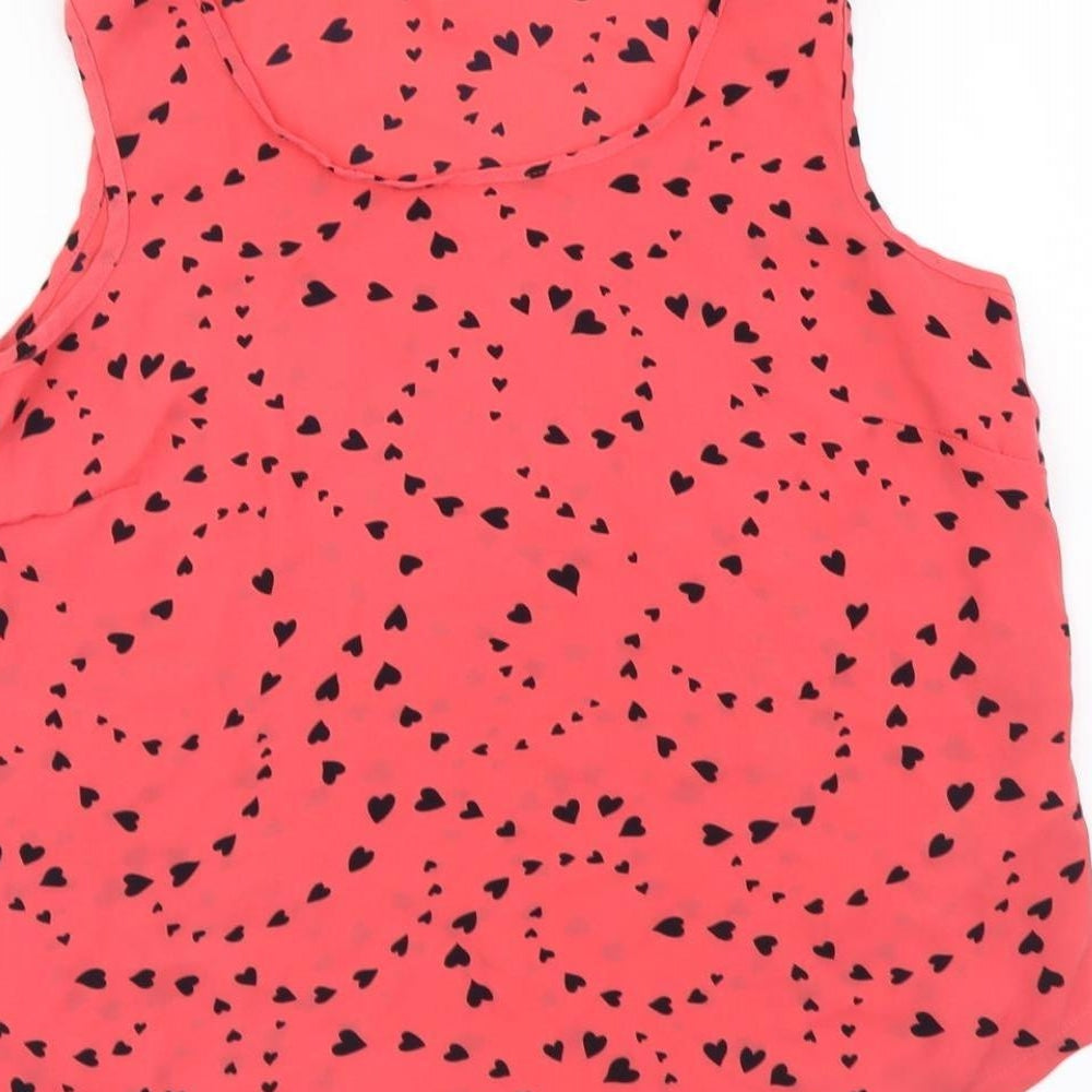 Marks and Spencer Womens Pink Geometric Polyester Camisole Tank Size 8 Round Neck - Hearts pattern