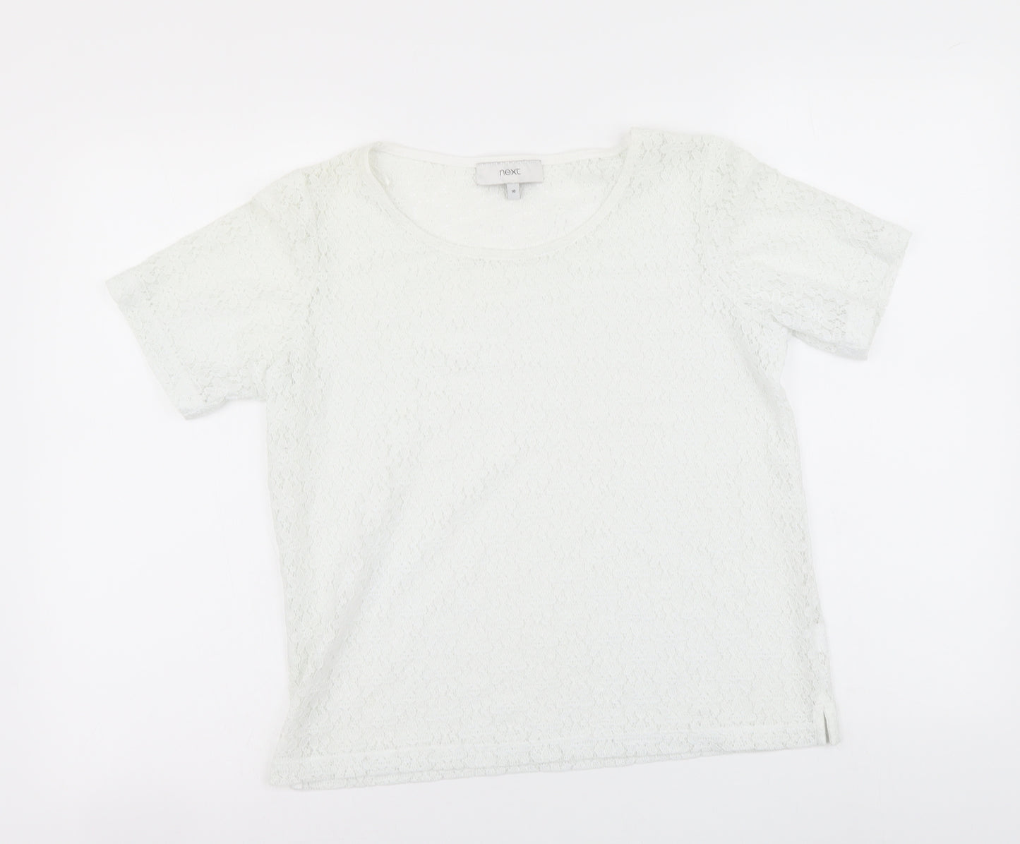 NEXT Womens White Floral Polyester Basic T-Shirt Size 10 Round Neck