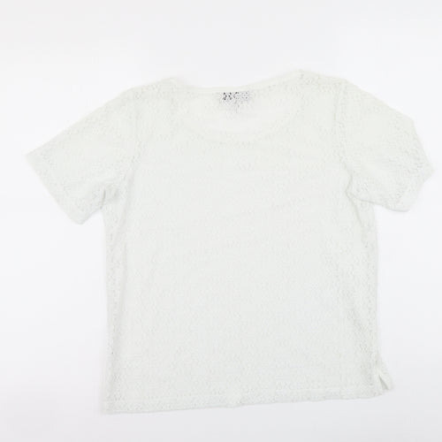NEXT Womens White Floral Polyester Basic T-Shirt Size 10 Round Neck
