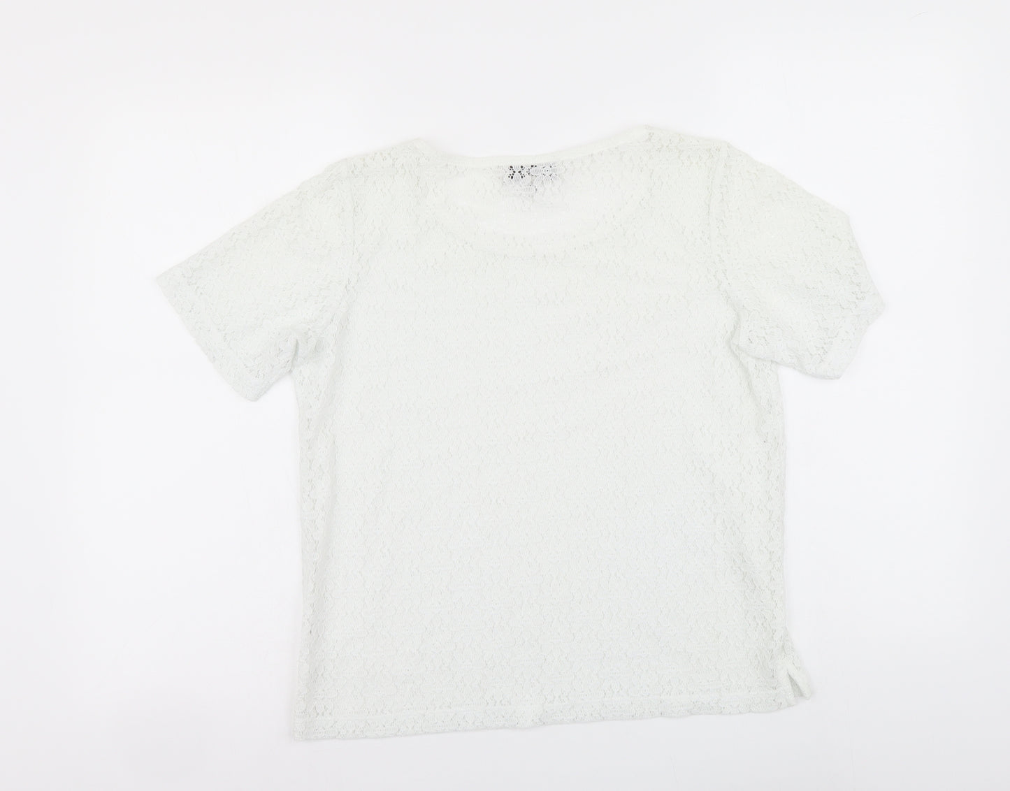 NEXT Womens White Floral Polyester Basic T-Shirt Size 10 Round Neck