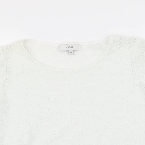 NEXT Womens White Floral Polyester Basic T-Shirt Size 10 Round Neck