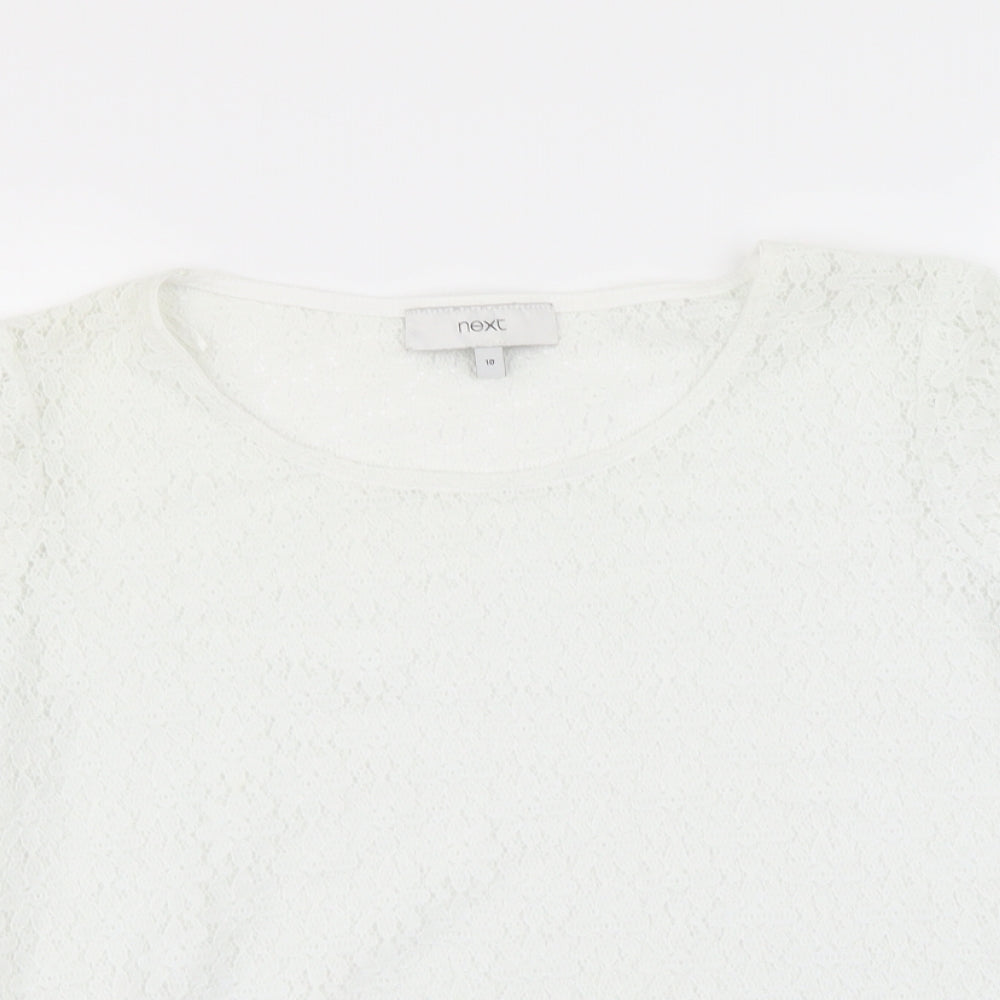 NEXT Womens White Floral Polyester Basic T-Shirt Size 10 Round Neck