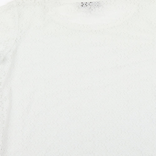 NEXT Womens White Floral Polyester Basic T-Shirt Size 10 Round Neck