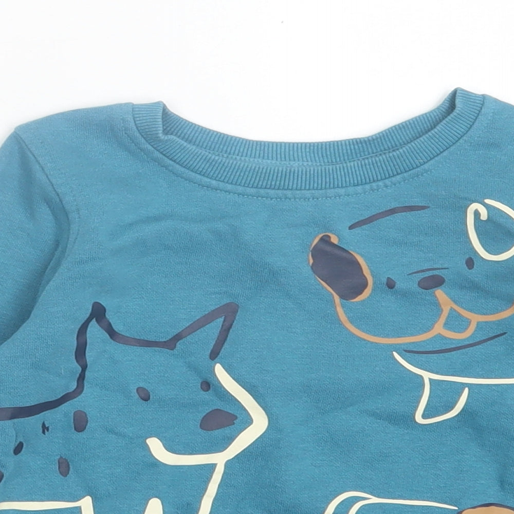George Boys Blue Cotton Pullover Sweatshirt Size 2-3 Years Pullover - Dog Print