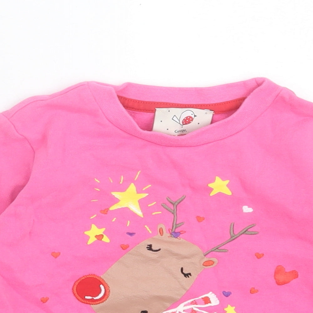 George Girls Pink Cotton Pullover Sweatshirt Size 3-4 Years Pullover - Christmas