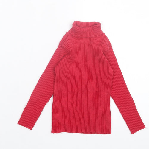 NEXT Girls Red Roll Neck Cotton Pullover Jumper Size 2 Years Pullover