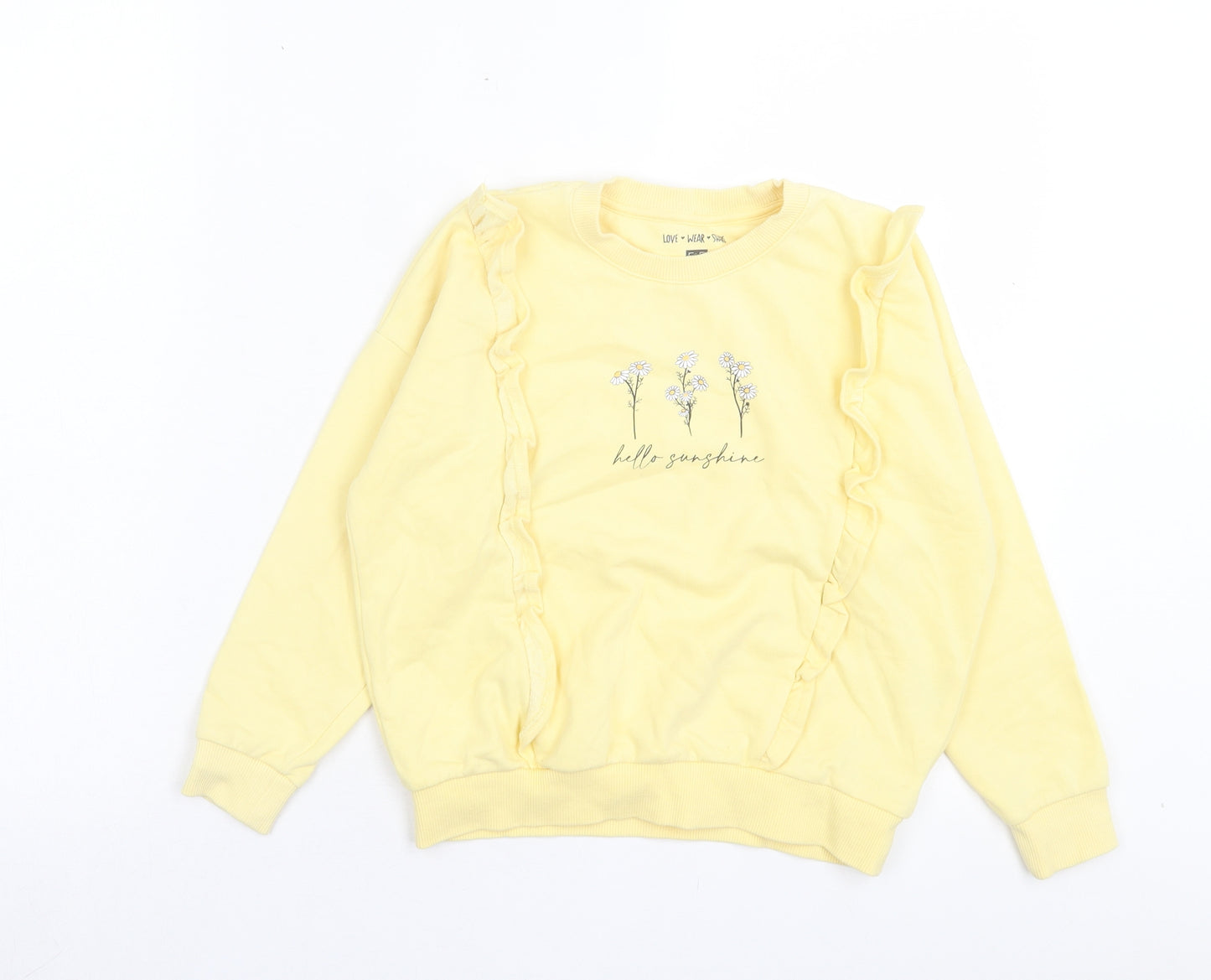 F&F Girls Yellow Cotton Pullover Sweatshirt Size 7-8 Years Pullover - Hello Sunshine
