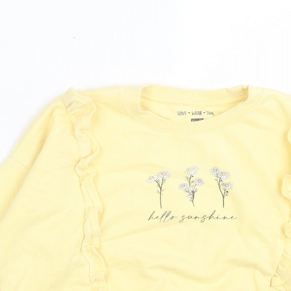F&F Girls Yellow Cotton Pullover Sweatshirt Size 7-8 Years Pullover - Hello Sunshine