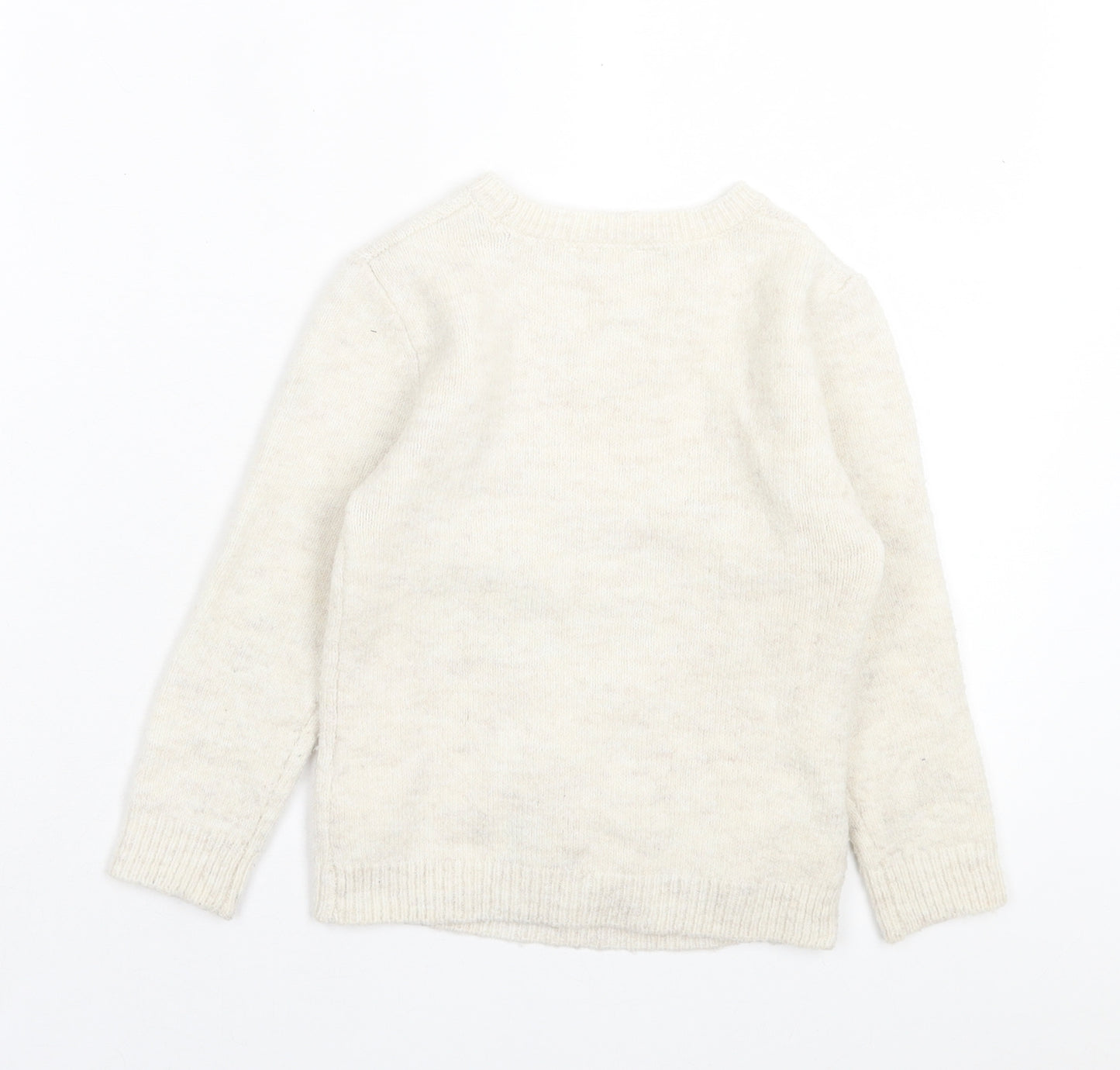 Primark Girls Beige Crew Neck Acrylic Pullover Jumper Size 4-5 Years Pullover - Rabbit