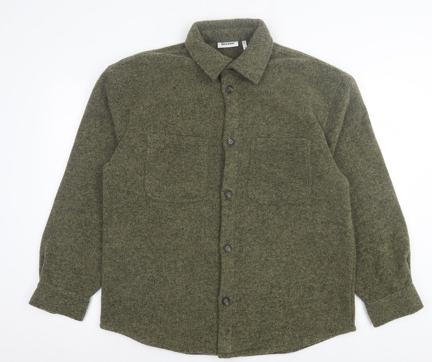 Weekday Mens Green Polyester Button-Up Size S Collared Button - Overshirt