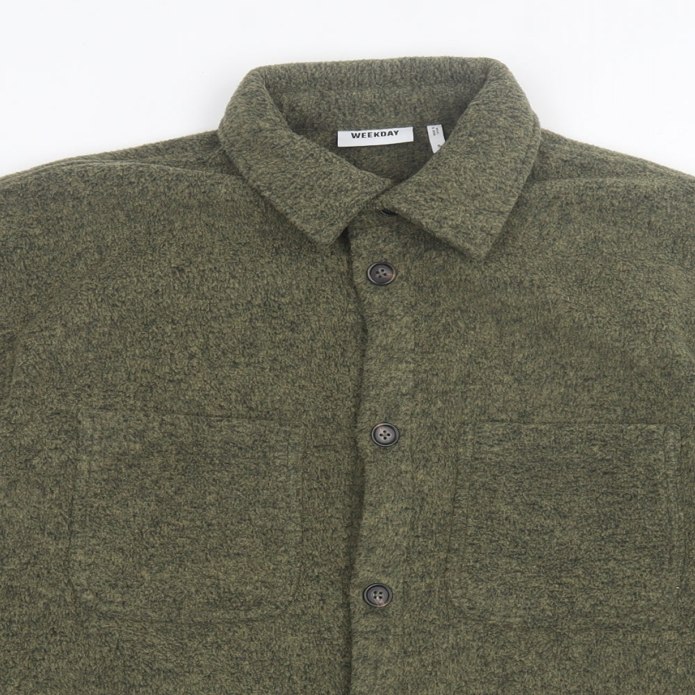 Weekday Mens Green Polyester Button-Up Size S Collared Button - Overshirt