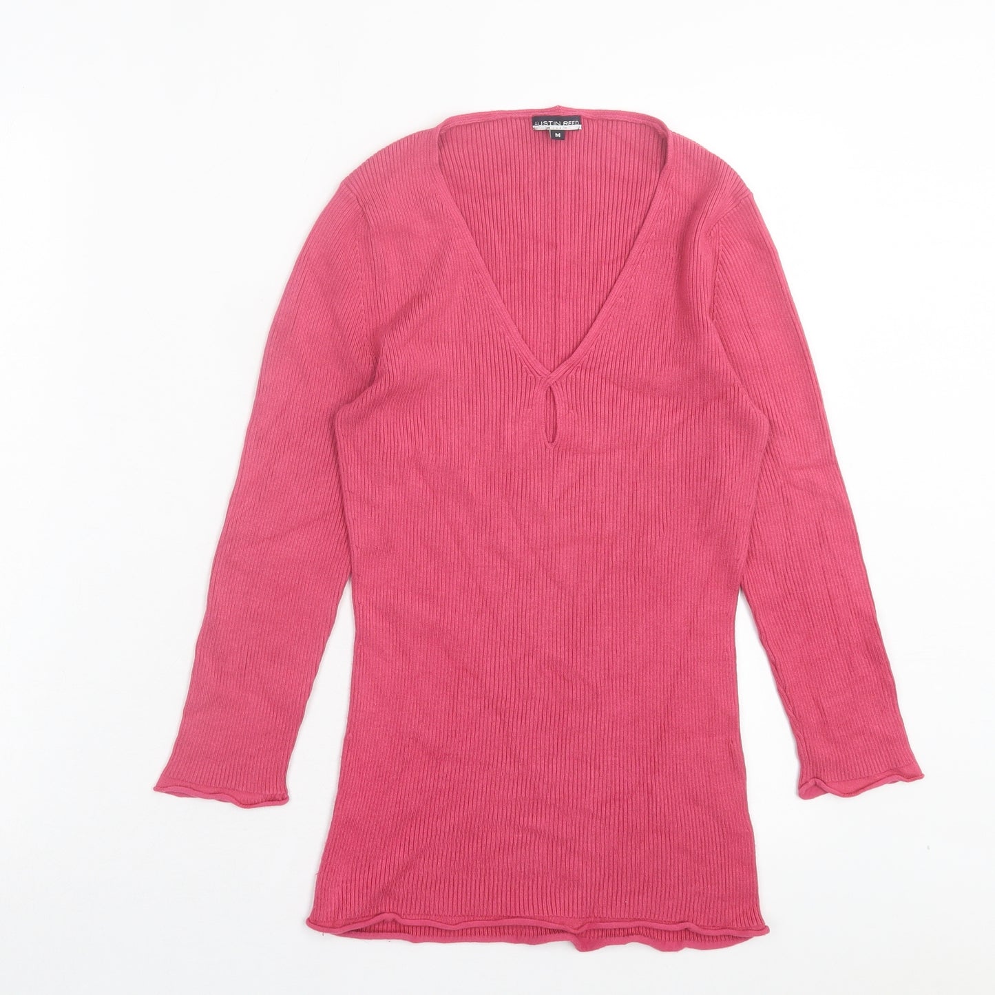 Austin Reed Womens Pink V-Neck Viscose Pullover Jumper Size M