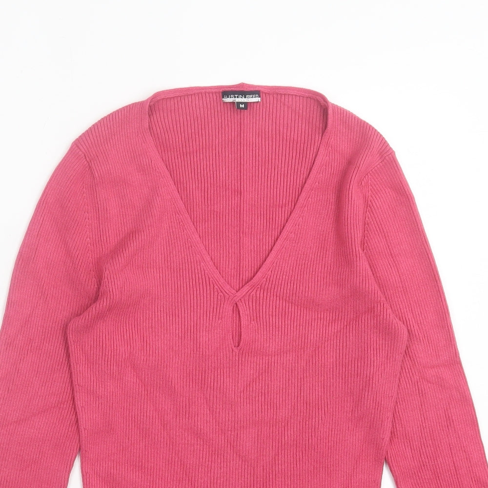 Austin Reed Womens Pink V-Neck Viscose Pullover Jumper Size M