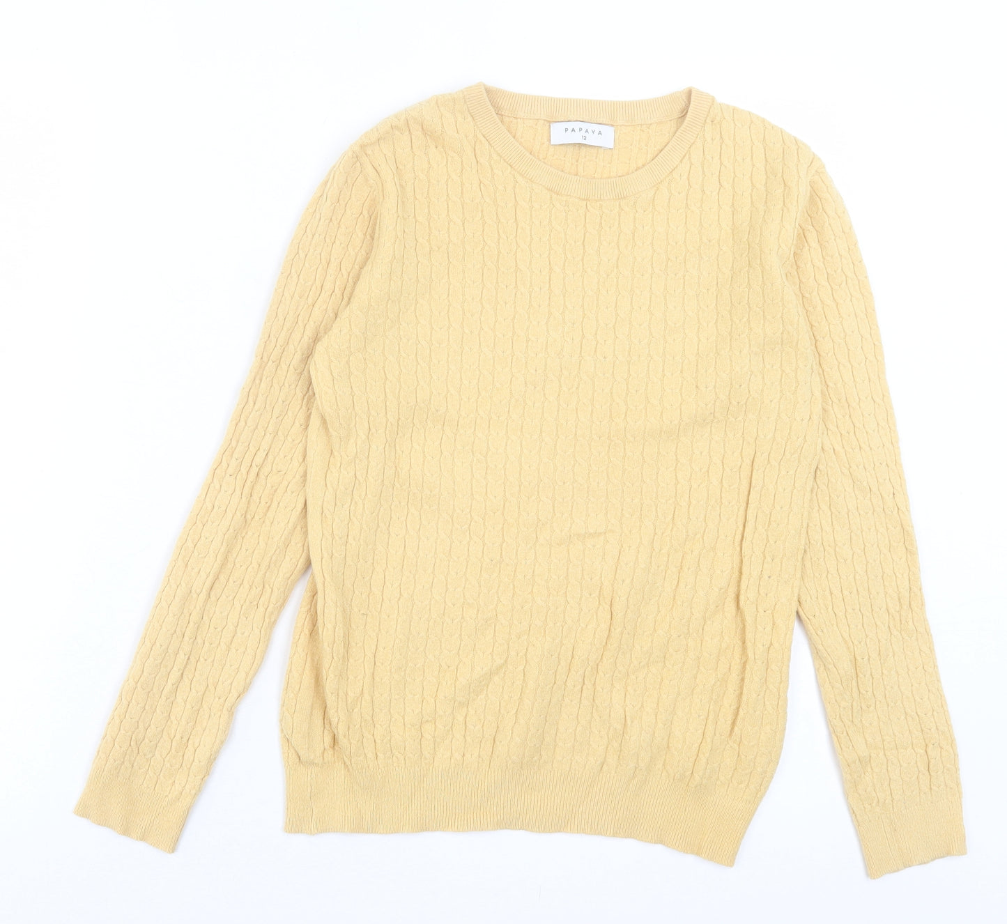 Papaya Womens Yellow Crew Neck Acrylic Pullover Jumper Size 12