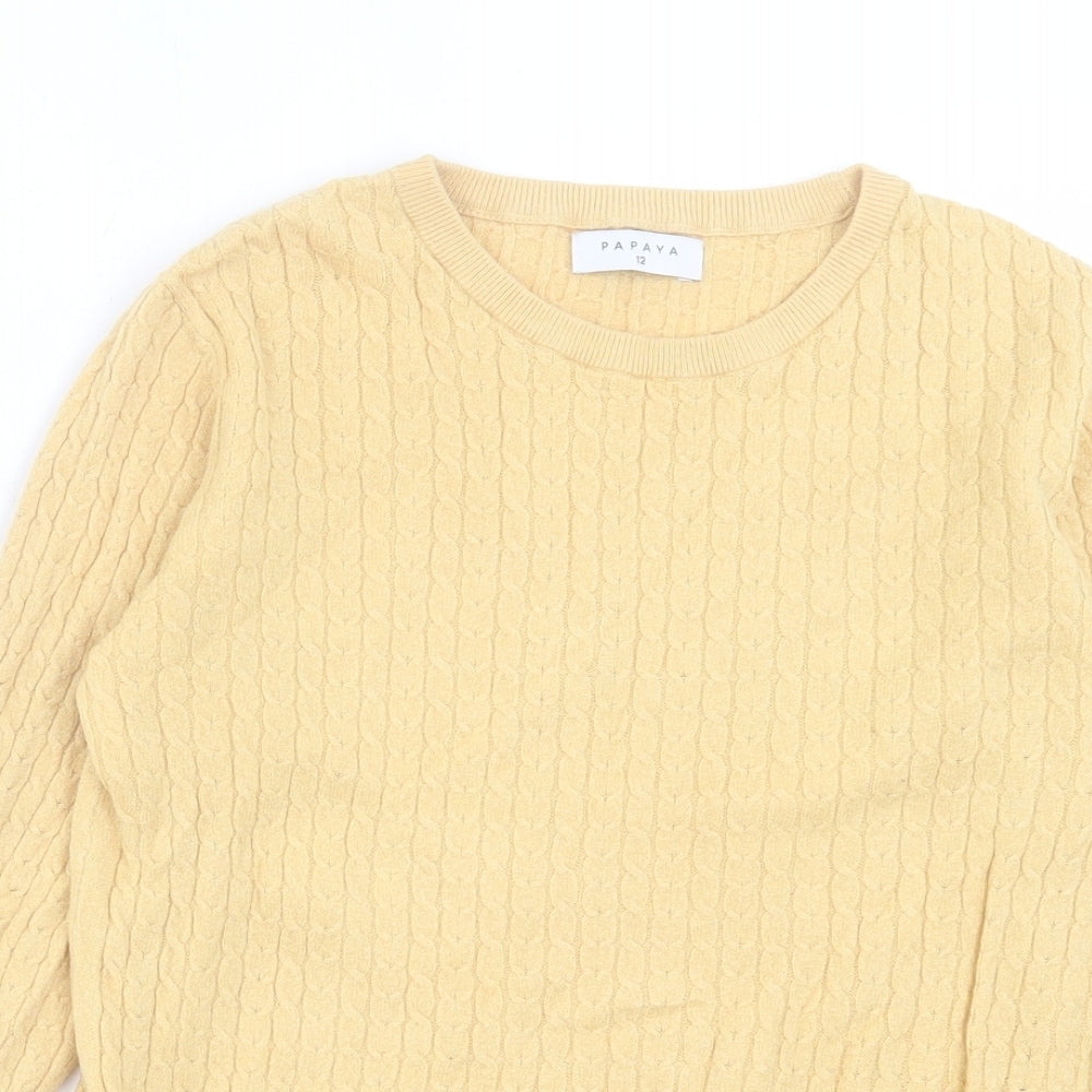 Papaya Womens Yellow Crew Neck Acrylic Pullover Jumper Size 12