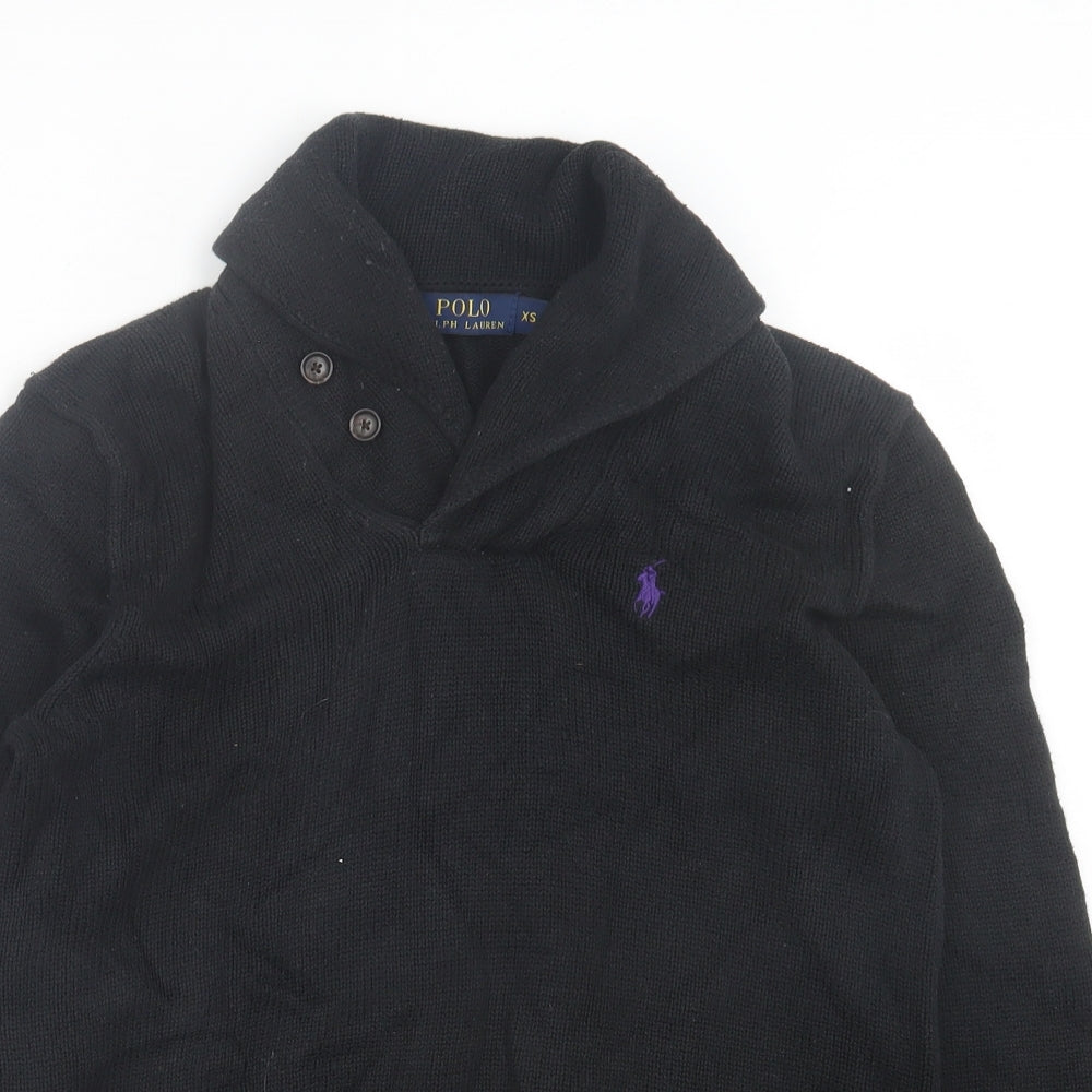 Ralph Lauren Mens Black Collared Cotton Pullover Jumper Size XS