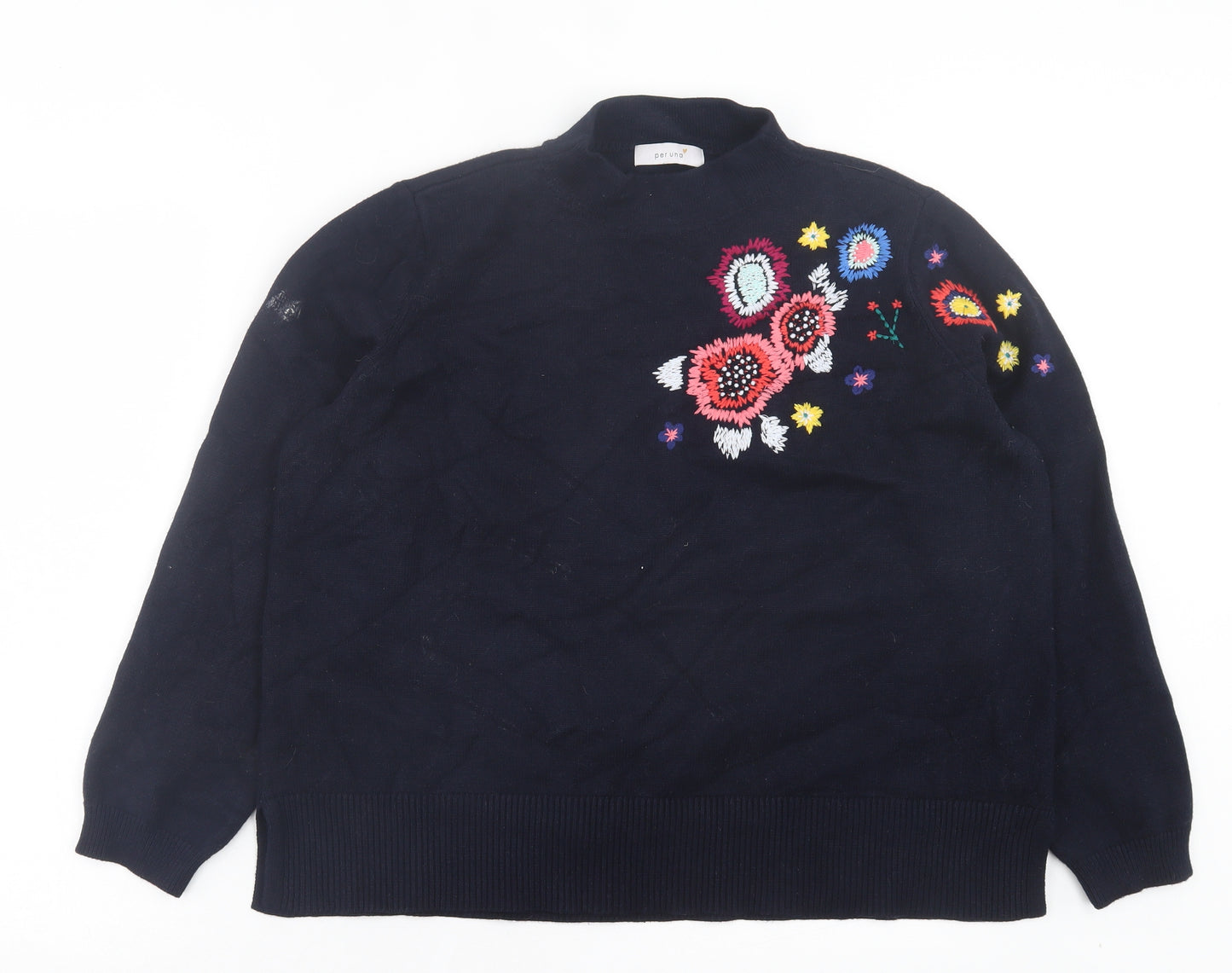 Per Una Womens Blue High Neck Floral Viscose Pullover Jumper Size 16