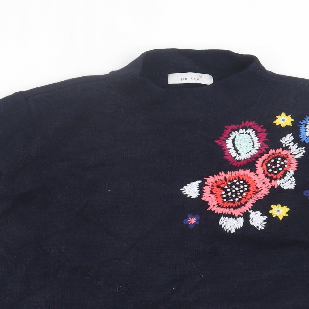 Per Una Womens Blue High Neck Floral Viscose Pullover Jumper Size 16