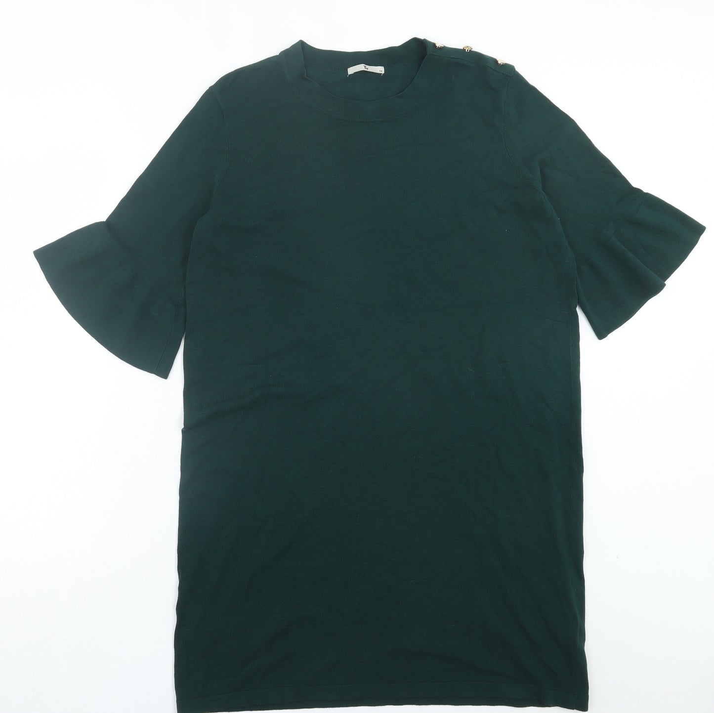 TU Womens Green Viscose Jumper Dress Size 16 Crew Neck Pullover