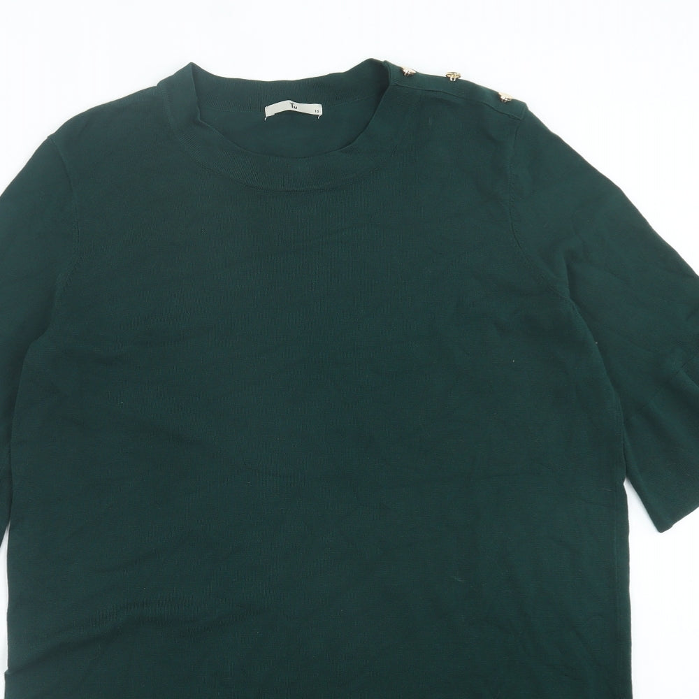 TU Womens Green Viscose Jumper Dress Size 16 Crew Neck Pullover