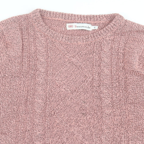 Beaumonde Womens Pink Crew Neck Acrylic Pullover Jumper Size M