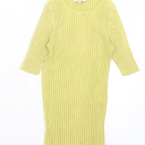 NEXT Womens Yellow Cotton Basic T-Shirt Size 10 Crew Neck - Lettuce Edging
