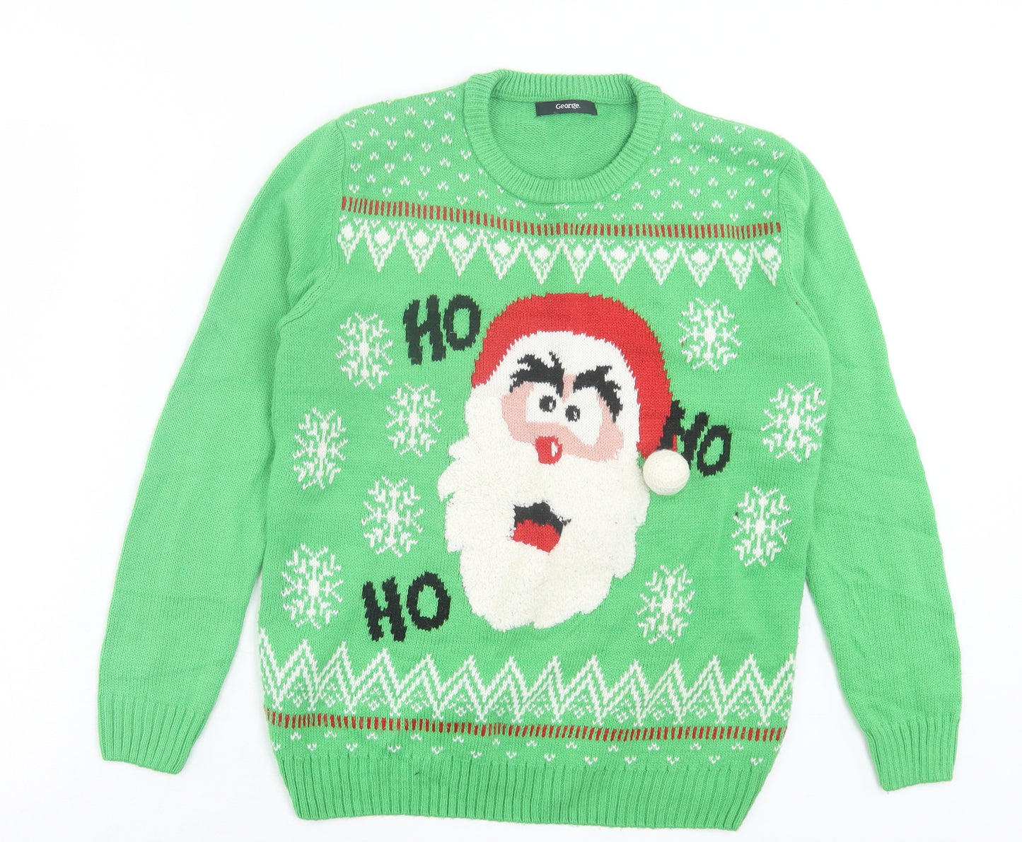 George Boys Green Crew Neck Geometric Acrylic Pullover Jumper Size 11-12 Years Pullover - Christmas