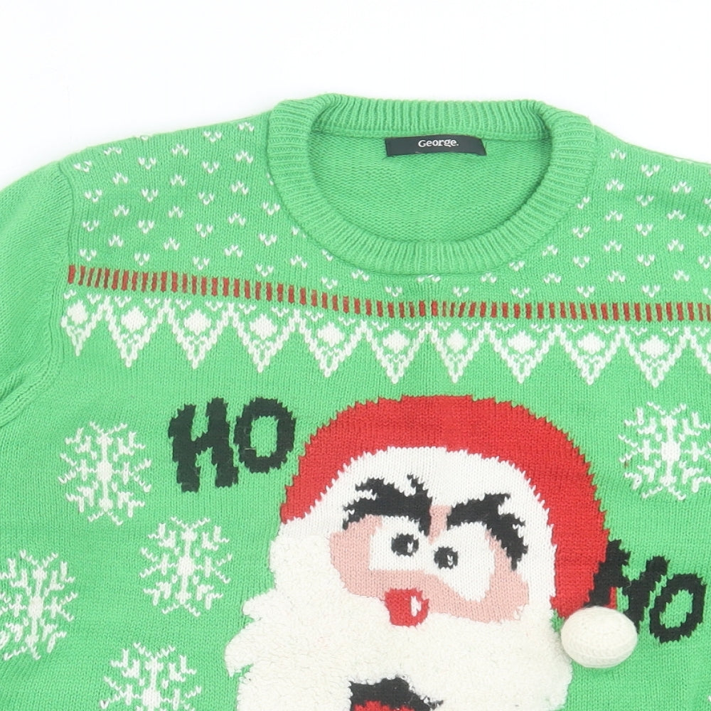George Boys Green Crew Neck Geometric Acrylic Pullover Jumper Size 11-12 Years Pullover - Christmas