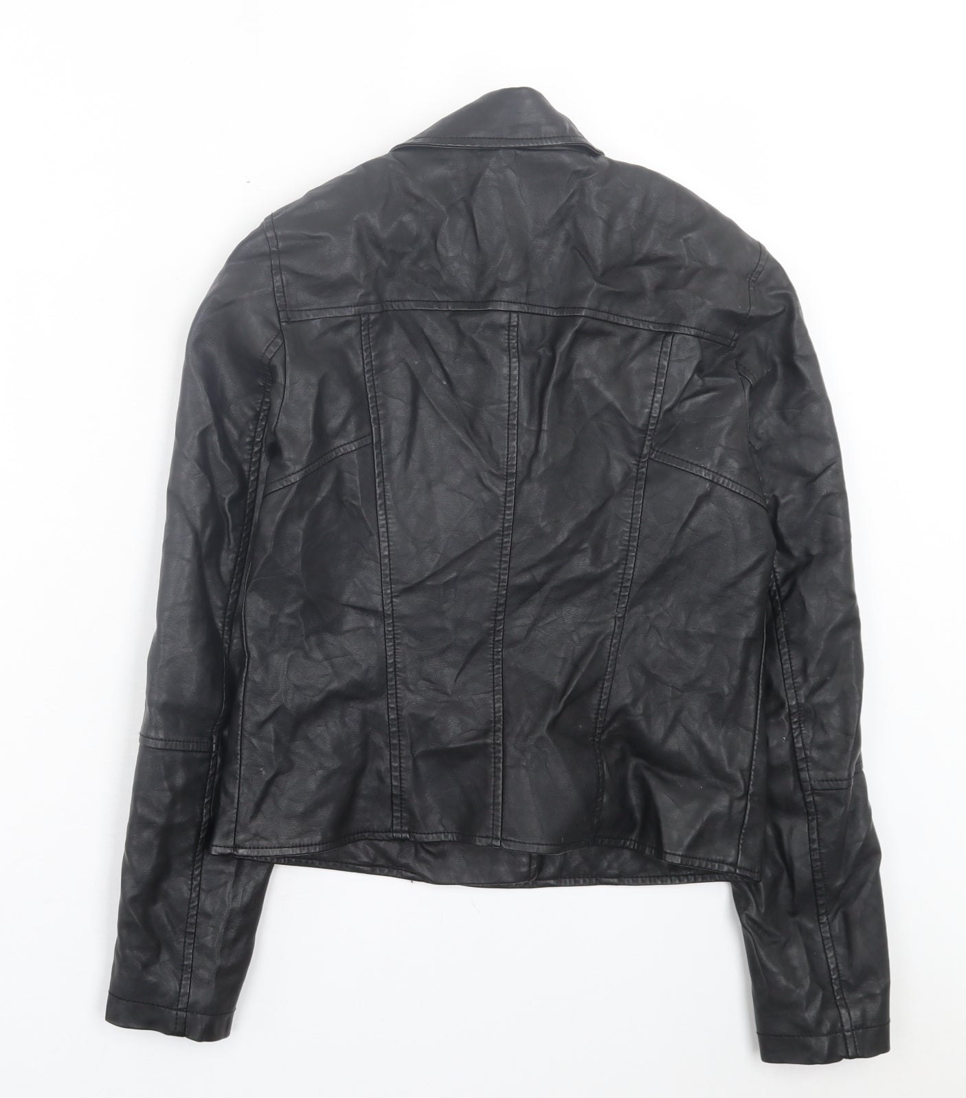 River Island Womens Black Biker Jacket Size 10 Zip - Faux Leather