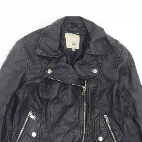 River Island Womens Black Biker Jacket Size 10 Zip - Faux Leather