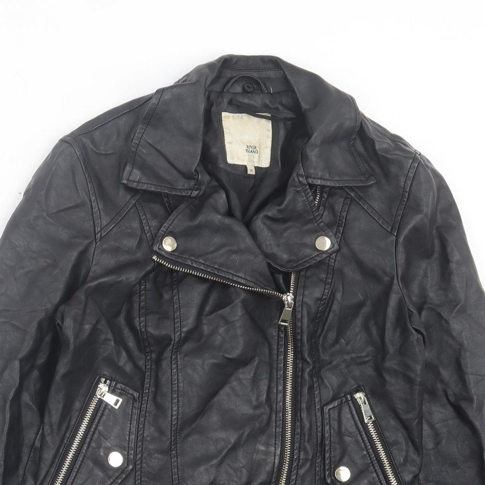 River Island Womens Black Biker Jacket Size 10 Zip - Faux Leather