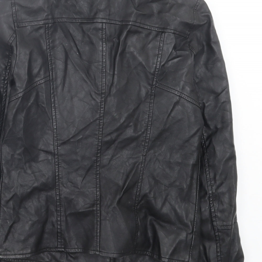 River Island Womens Black Biker Jacket Size 10 Zip - Faux Leather