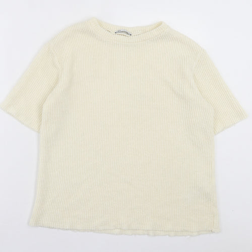Zara Womens Ivory Crew Neck Acrylic Pullover Jumper Size S