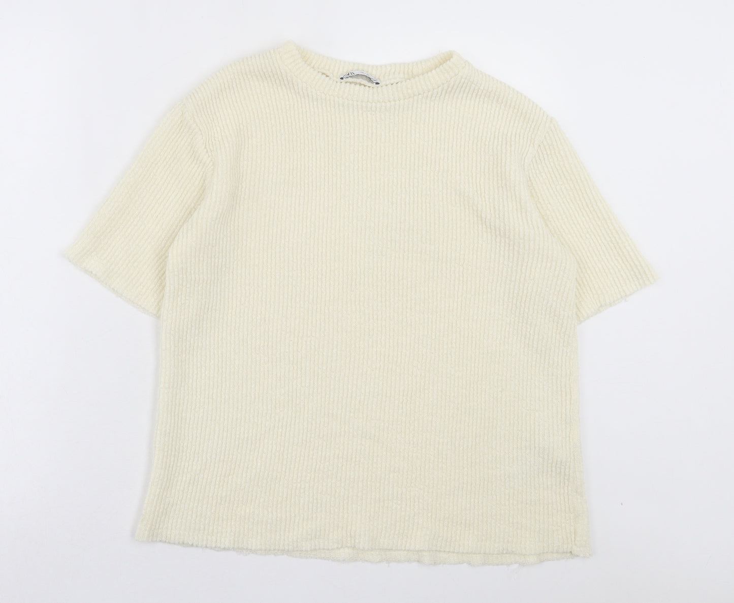 Zara Womens Ivory Crew Neck Acrylic Pullover Jumper Size S