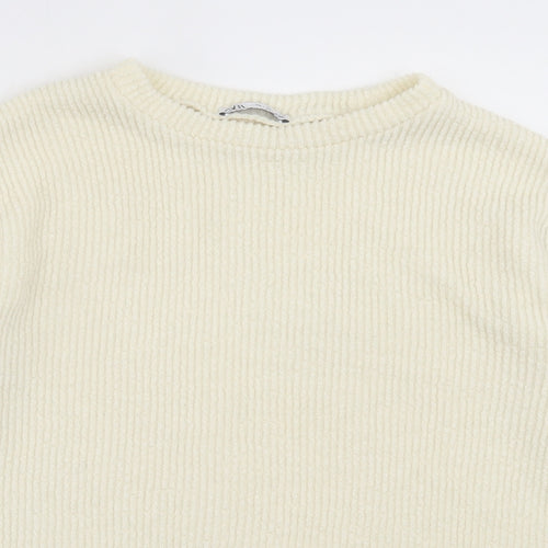 Zara Womens Ivory Crew Neck Acrylic Pullover Jumper Size S